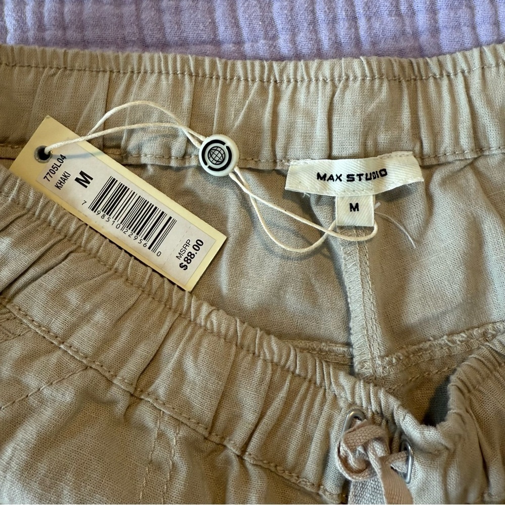 Max Studio Women's Wide-Leg Drawstring Linen Cotton Pants - Beige - Picture 10 of 10